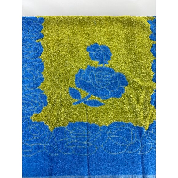 VTG Tastemaker Mohawk Bathroom Towel Roses Avocado Green & Royal Blue Retro - Picture 2 of 6